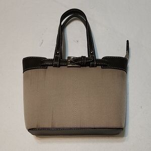 Vintage Etienne Aigner Tan and Black Nylon & Faux Leather Mini Tote